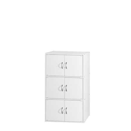 Hodedah 40.8 x 15.5 x 23.3 in. 3-Shelf & 6-Door Bookcase, White HID33 WHITE